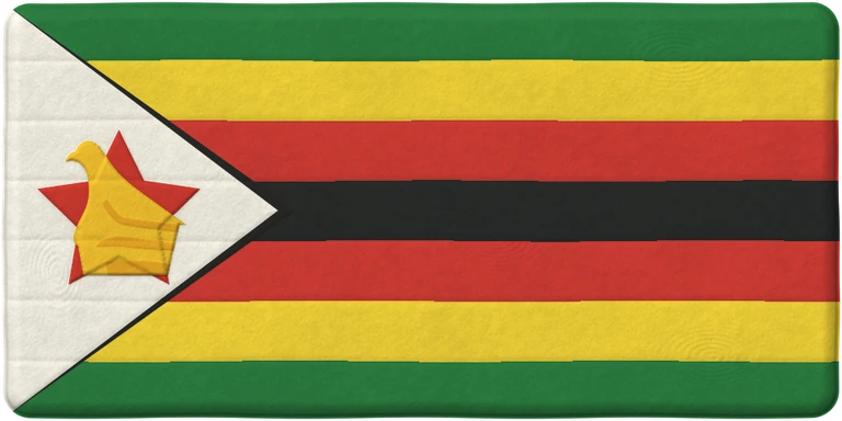 Zimbabwe flag with rounded clay-textured stripes, a red star and golden Zimbabwe Bird.